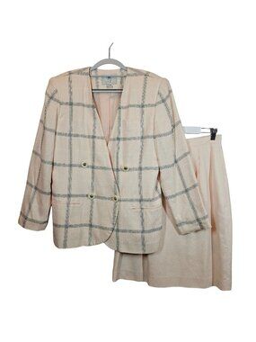 Amanda Smith Petites Blazer Skirt Set Womens 12p Pink Checkered Career Formal